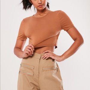 Missguided camel cap sleeve crop top
